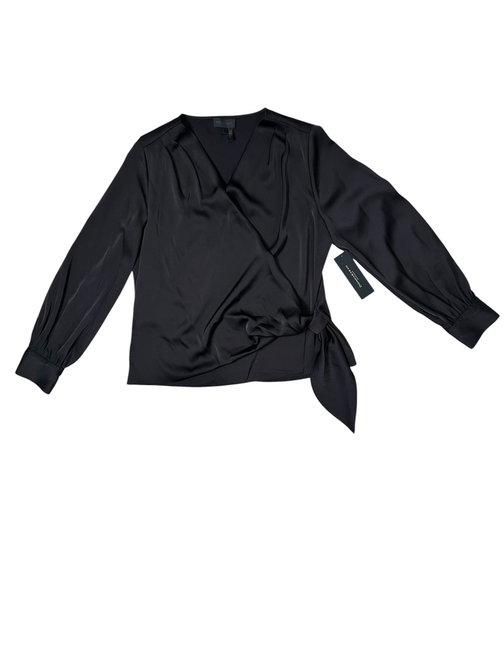 Donna Karan Women’s L Black Faux Wrap Long Sleeve Top Blouse - Picture 2 of 11
